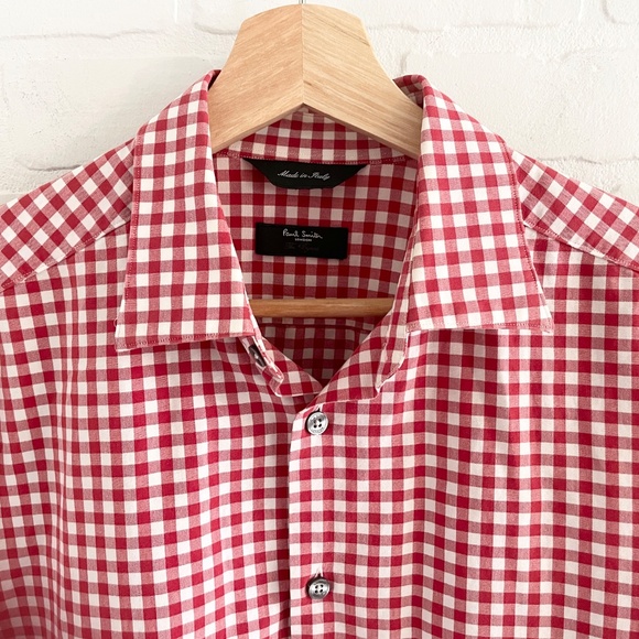 Paul Smith Byard Button down Shirt Red white Gingham Picnic Cotton Designer Sz L - Picture 3 of 14